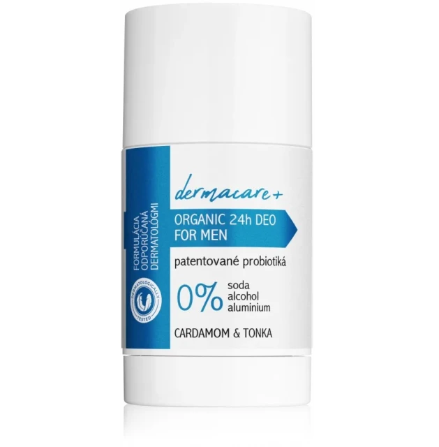DERMACARE+ 24h MEN: Organický dezodorant s prebiotiky a probiotiky - Cardamom a Tonka 75 g