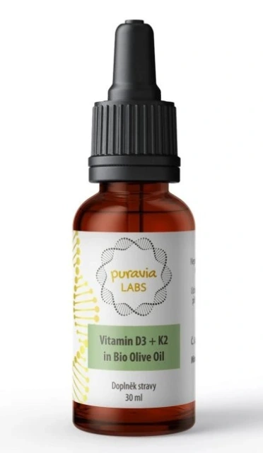 Puravia Labs Vitamín D3 + K2 kapky v BIO olivovém oleji 30 ml