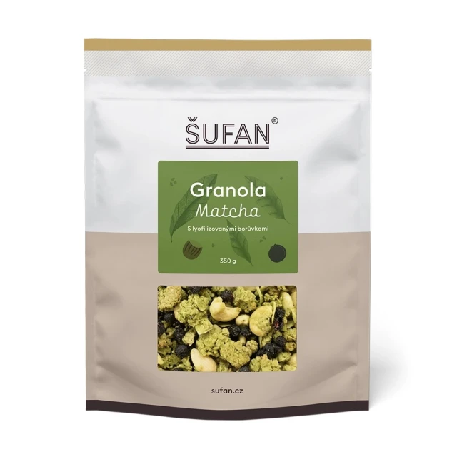 Šufan Granola Matcha s lyofilizovanými borůvkami 350 g