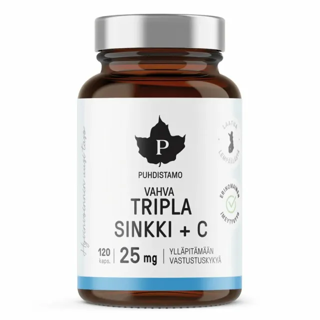 Puhdistamo Triple Zinc 25 mg + Vitamin C 120 kapslí koupíte na PřírodníLékárna.cz